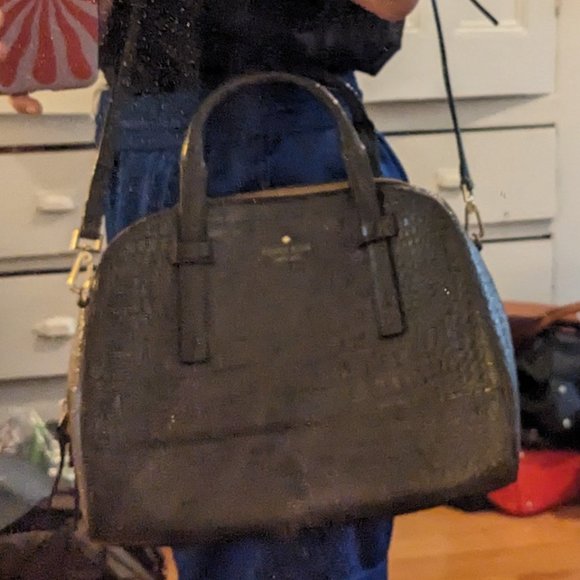 Kate Spade - Medium Grey Croc Embossed Leather Satchel w/ Gold Hardware - Picture 6 of 7